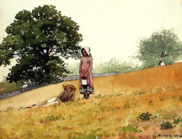 ウィンスロー・ホーマー Painting - 丘の中腹の少年と少女 リアリズム画家ウィンスロー・ホーマー